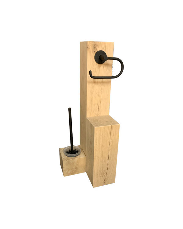 Woodjuu Toilettenpapierhalter Massiv Holz Eiche 3 Säulen 70 cm Halter/WC Bürste Schwarz