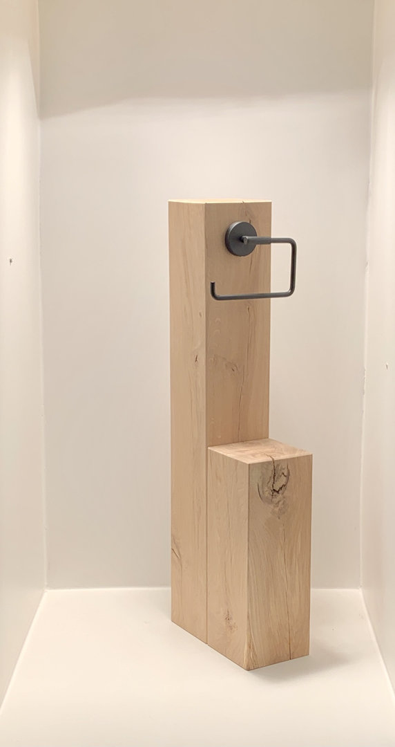 Woodjuu  Toilettenpapierhalter Eiche massiv 70 cm unbehandeltes Eichen Holz mit Halter in Schwarz