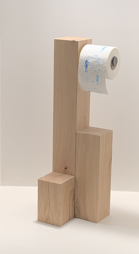 Woodjuu Toilettenpapierhalter Massiv Holz Eiche 3 Säulen Höhe 60 cm Halter/Edelstahl