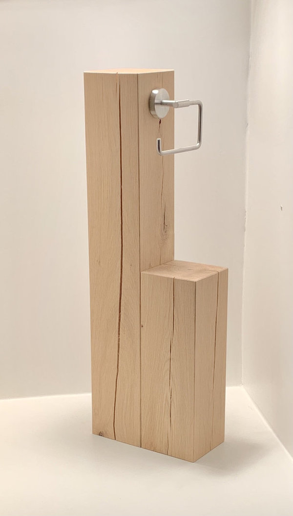 Woodjuu Toilettenpapierhalter Massiv Holz Eiche 2 Säulen  70 / 35 cm Edelstahl Halter/ WC Bürste