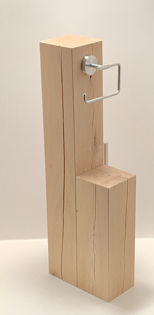Woodjuu Toilettenpapierhalter Massiv Holz Eiche 2 Säulen  70 / 35 cm Edelstahl Halter/ WC Bürste
